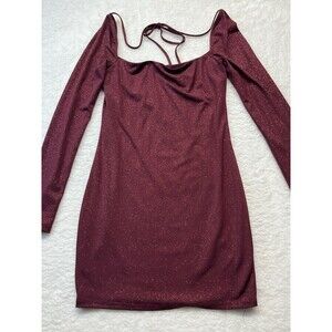 Lucy In The Sky Dress Womens M Burgundy All Over Sparkles Mini Night Out USA